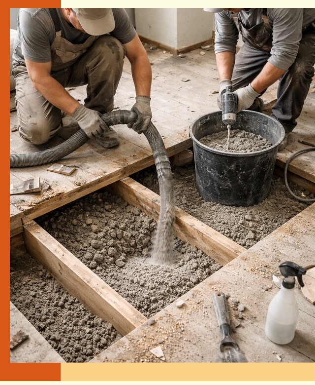 Заполнение пустот пола в Кизляре полиуретаном и пенополистиролом